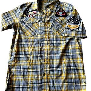Vintage Cowboy Retro Plaid Shirt Throwback Western Button Down Patches Hipster M